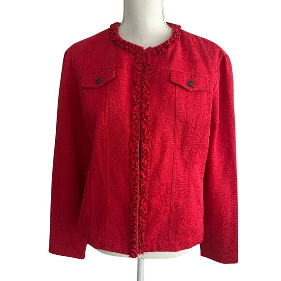 RUBY RD Red Brocade Cotton Blend Jacket Blazer Size 14 - Picture 7 of 7